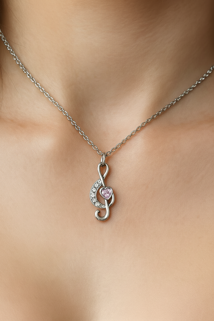Music Note with Heart Pendant Necklace