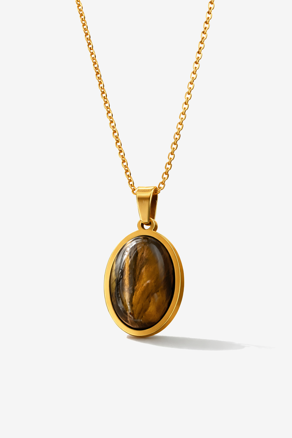 Tiger Eye Gold Plated Stainless Steel Necklace