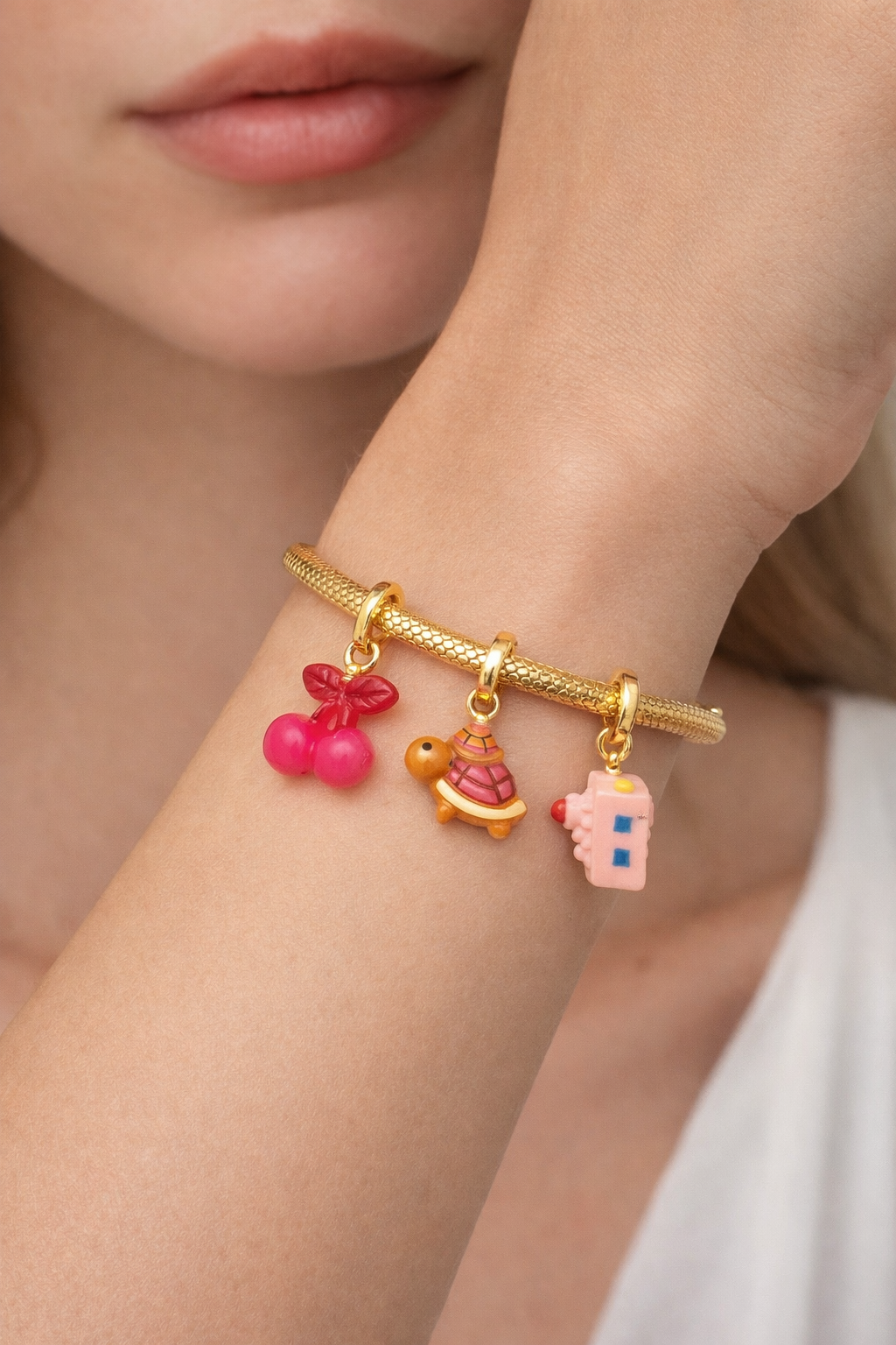 Pink Cake Slice Bracelet Charm