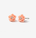 Small Peach Rose Sparkling Flower Stud Earrings