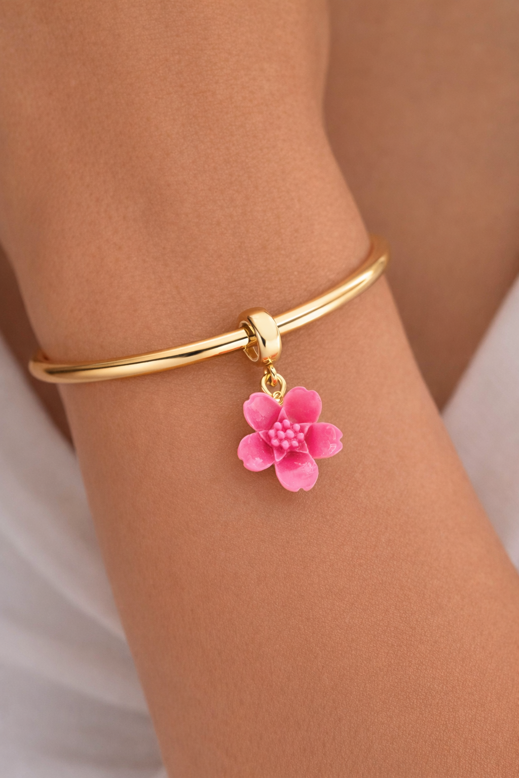 Large Pink Flower Bracelet Charm