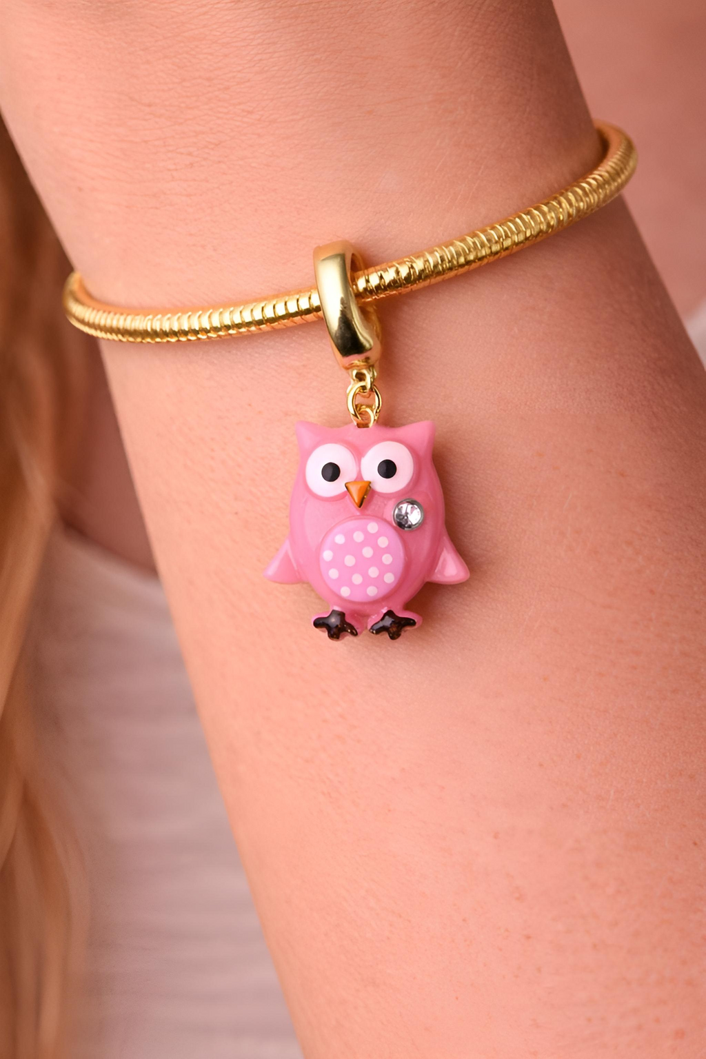 Pink Owl Bracelet Charm