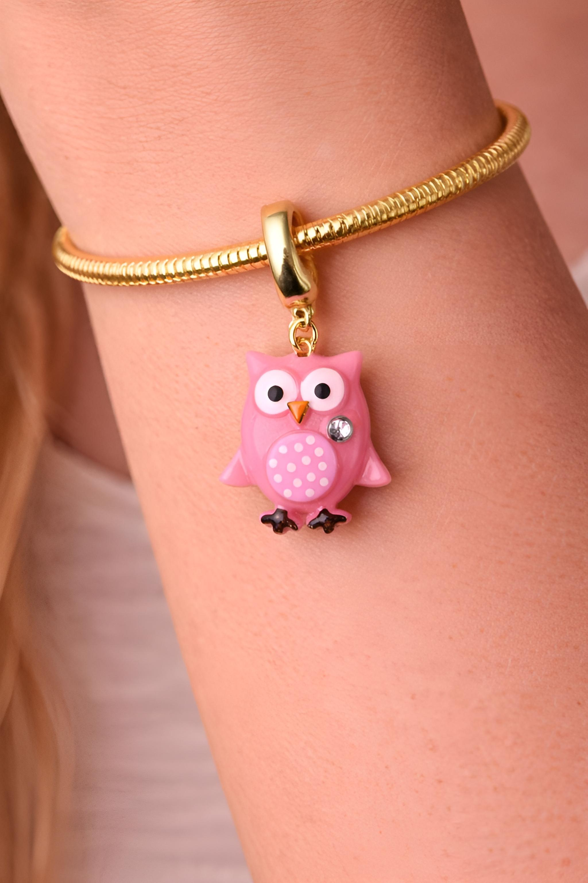 Pink Owl Bracelet Charm