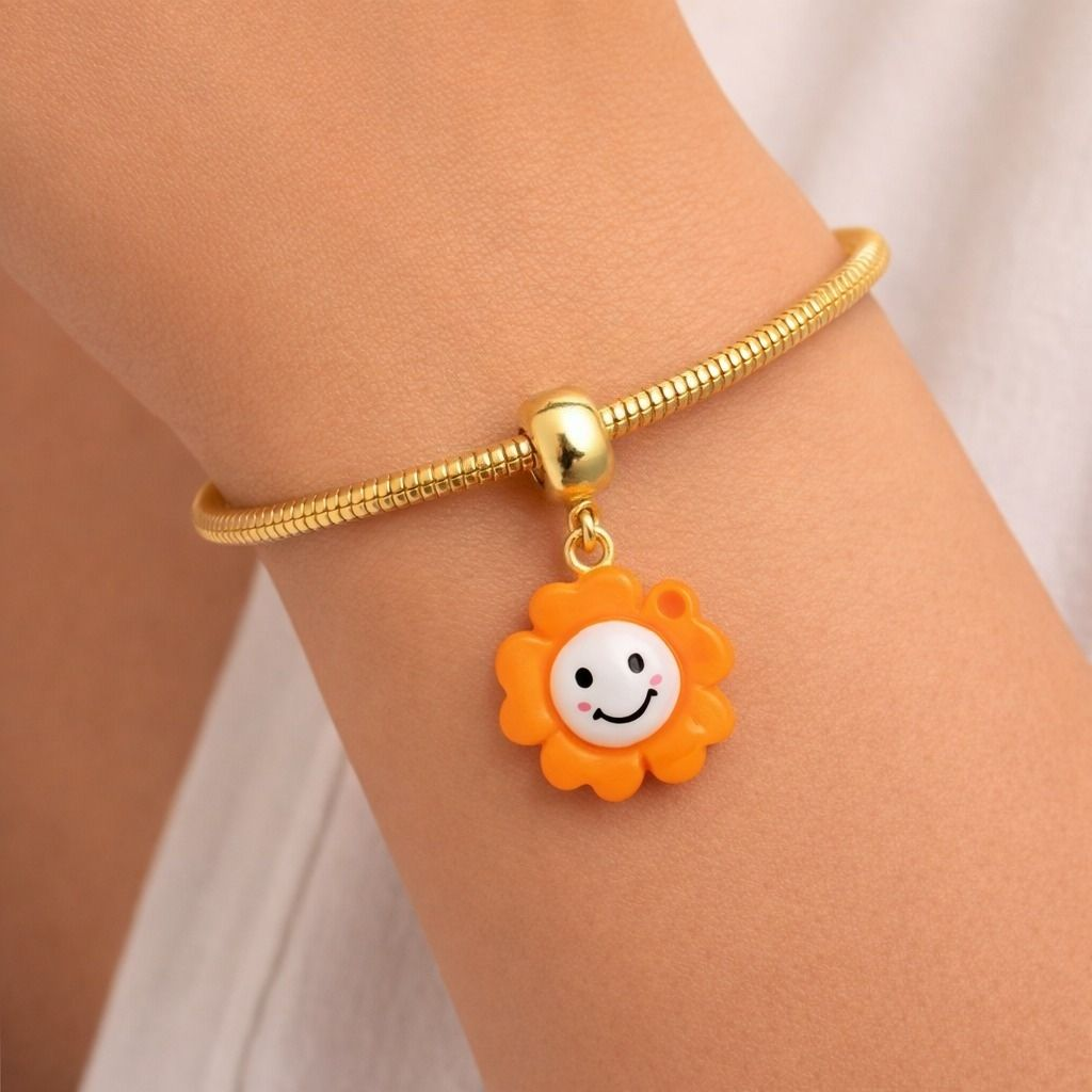 Smiley Flower Bracelet Charm in Orange