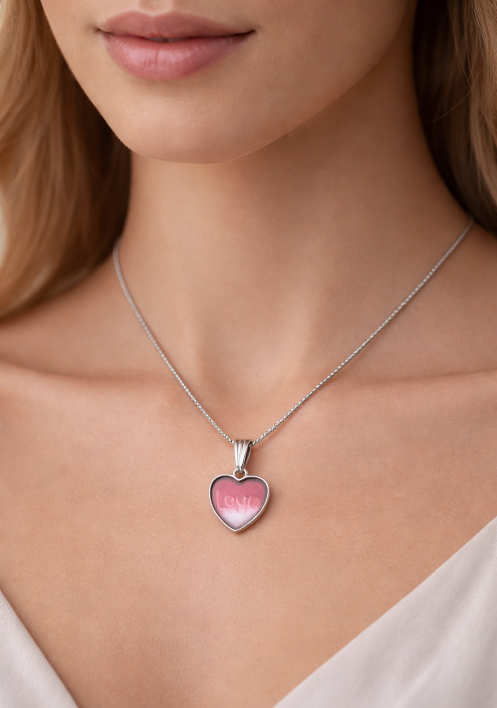 Pink Love Heart Pendant Necklace