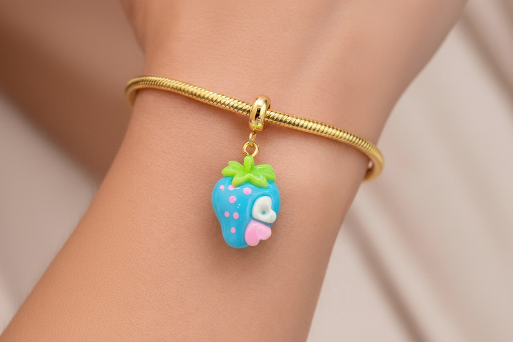 Large Blue Strawberry Bracelet Charm