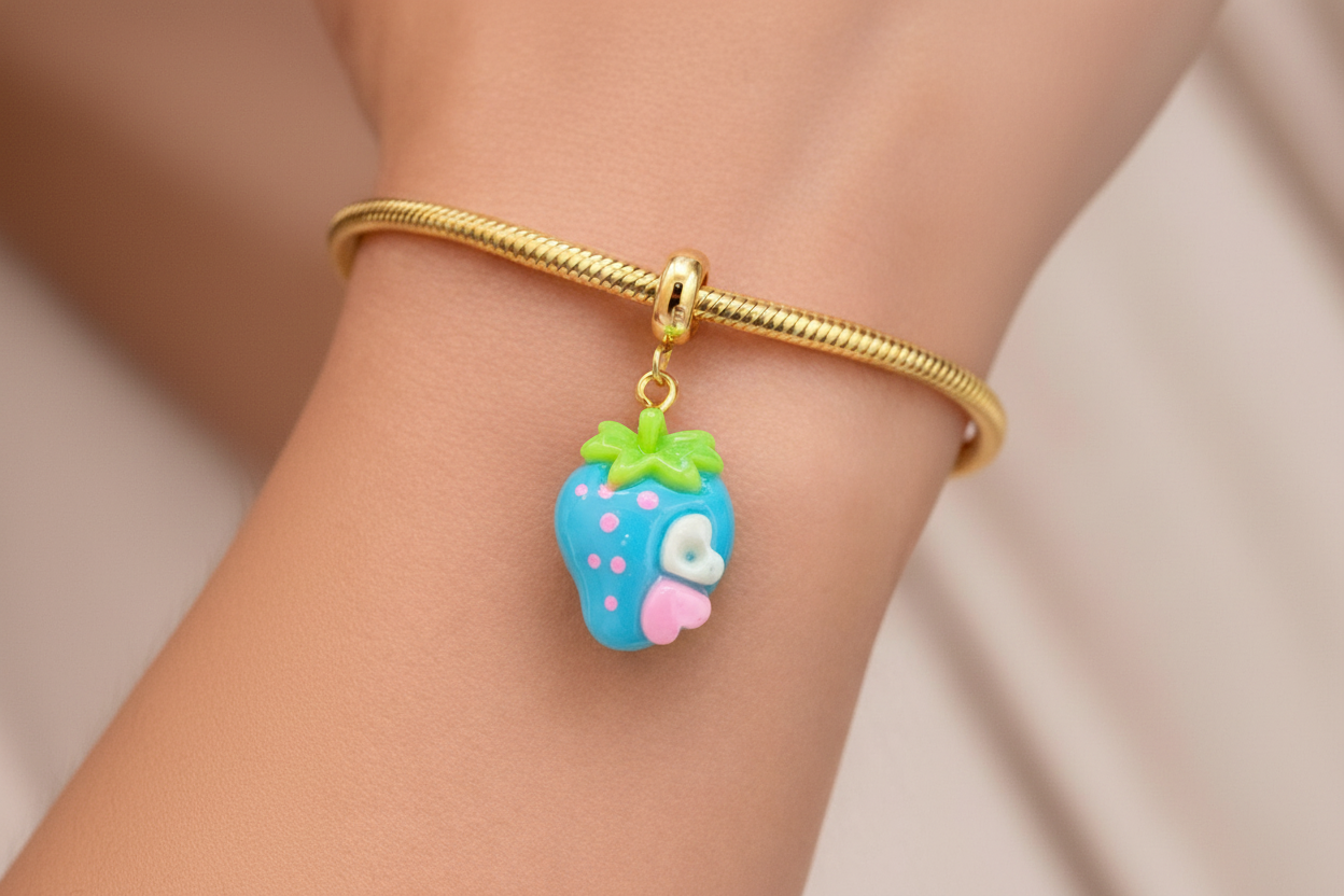 Large Blue Strawberry Bracelet Charm