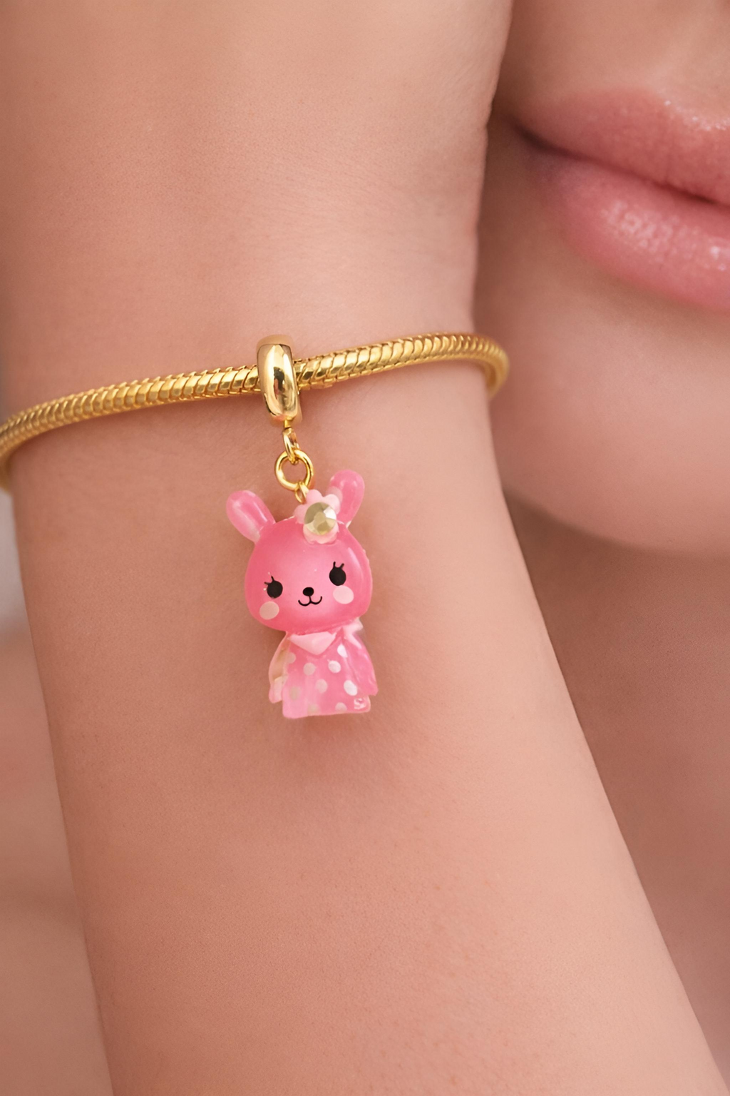 Large Pink Rabbit Bracelet Charm