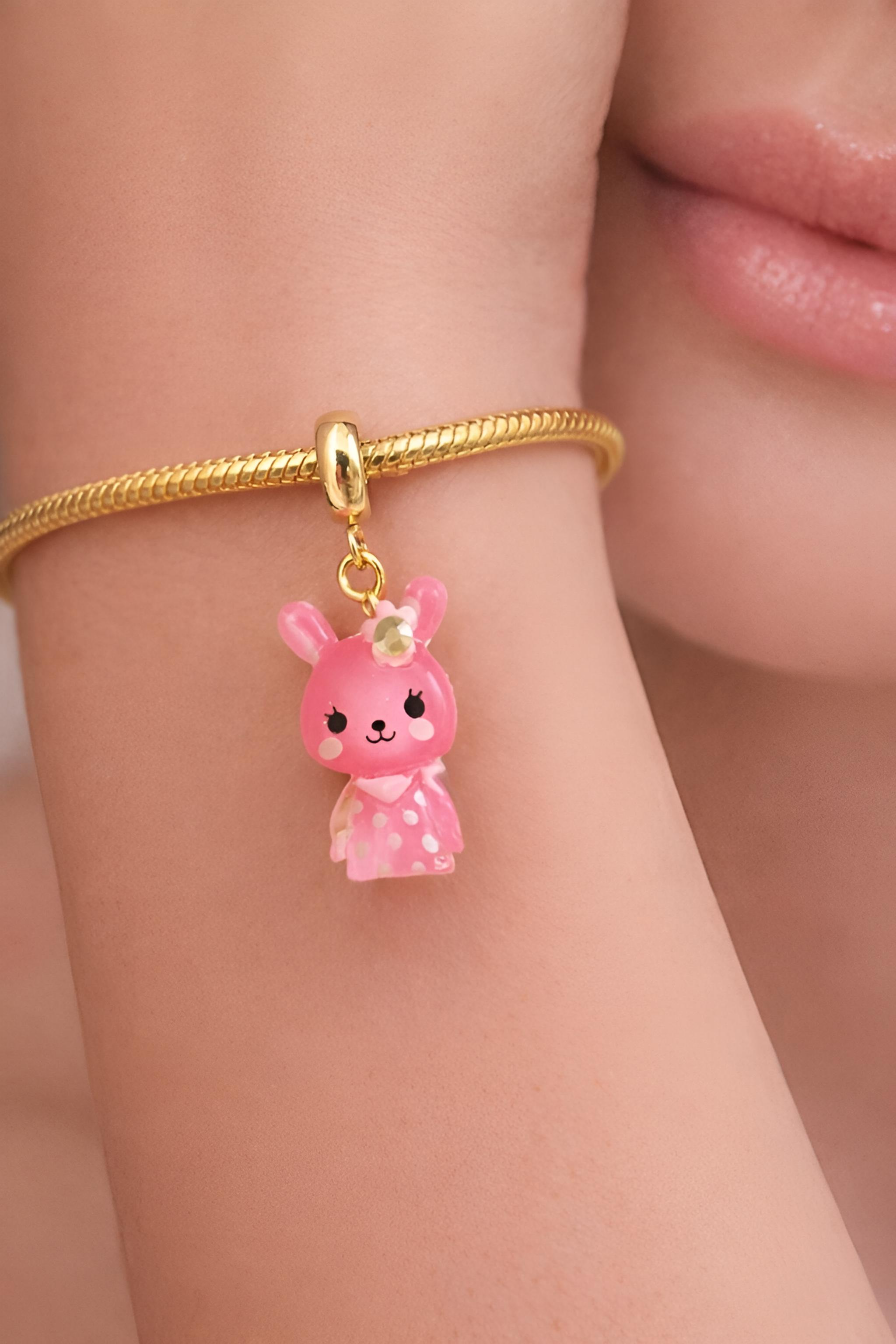 Large Pink Rabbit Bracelet Charm