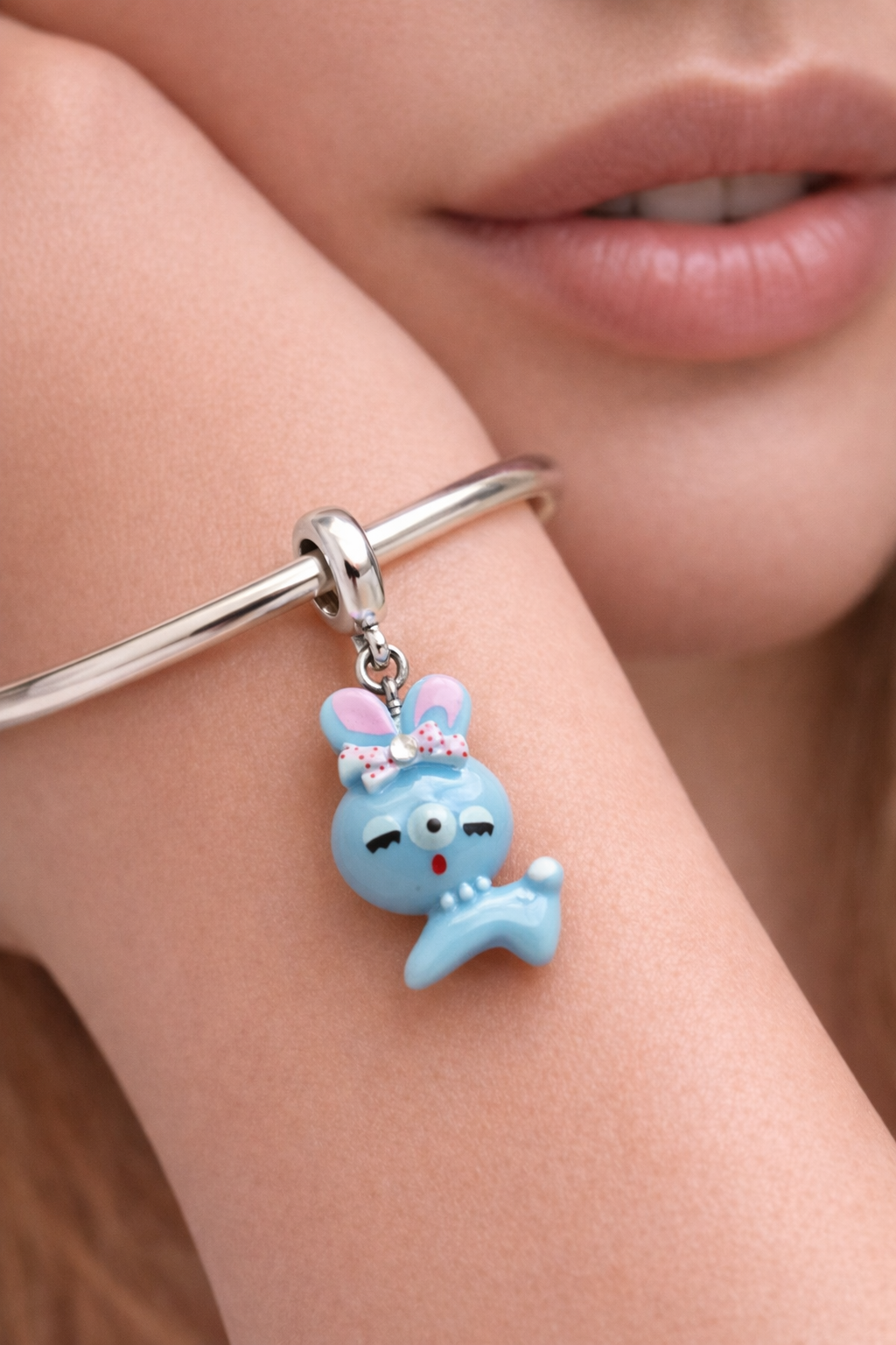 Large Blue Bunny Bracelet Charm