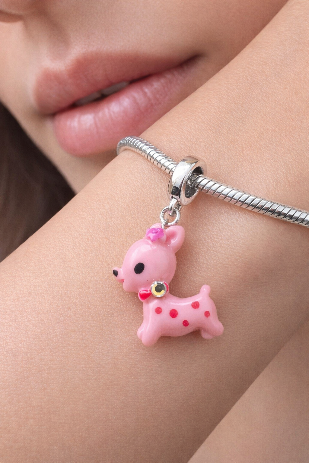 Large Pink Deer Bracelet Charm
