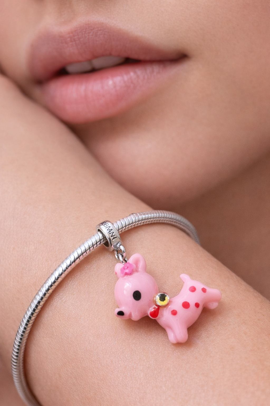 Large Pink Deer Bracelet Charm