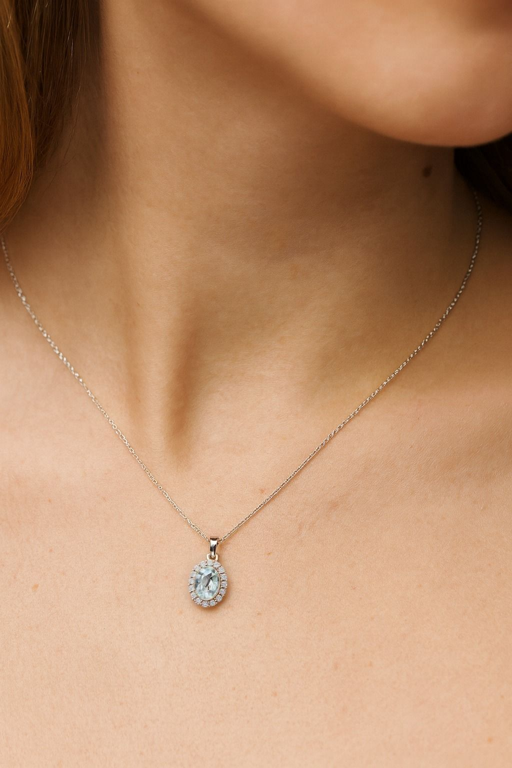 Light Blue Solitaire Sterling Silver Necklace