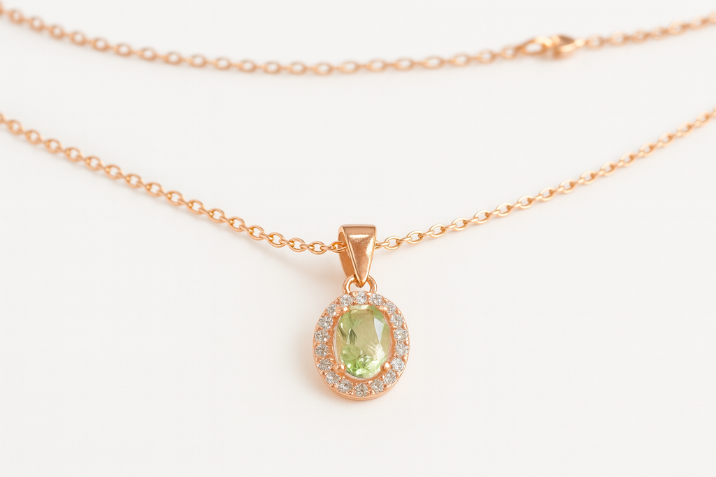 Green Gemstone Solitaire Rose Gold Sterling Silver Necklace