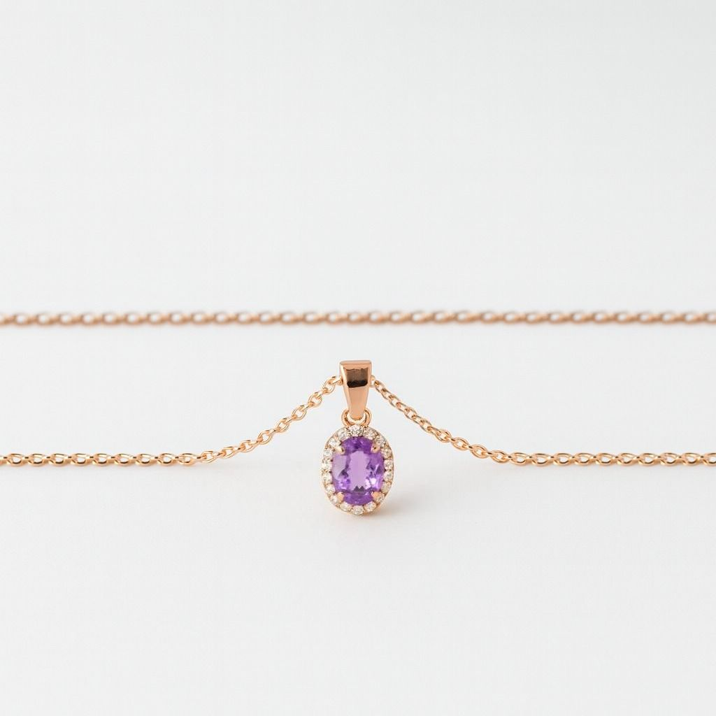 Amethyst Solitaire Rose Gold Sterling Silver Necklace