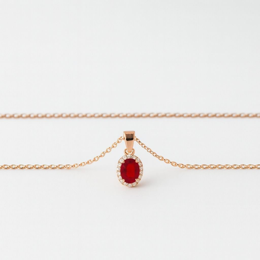 Red CZ Solitaire Rose Gold Sterling Silver Necklace