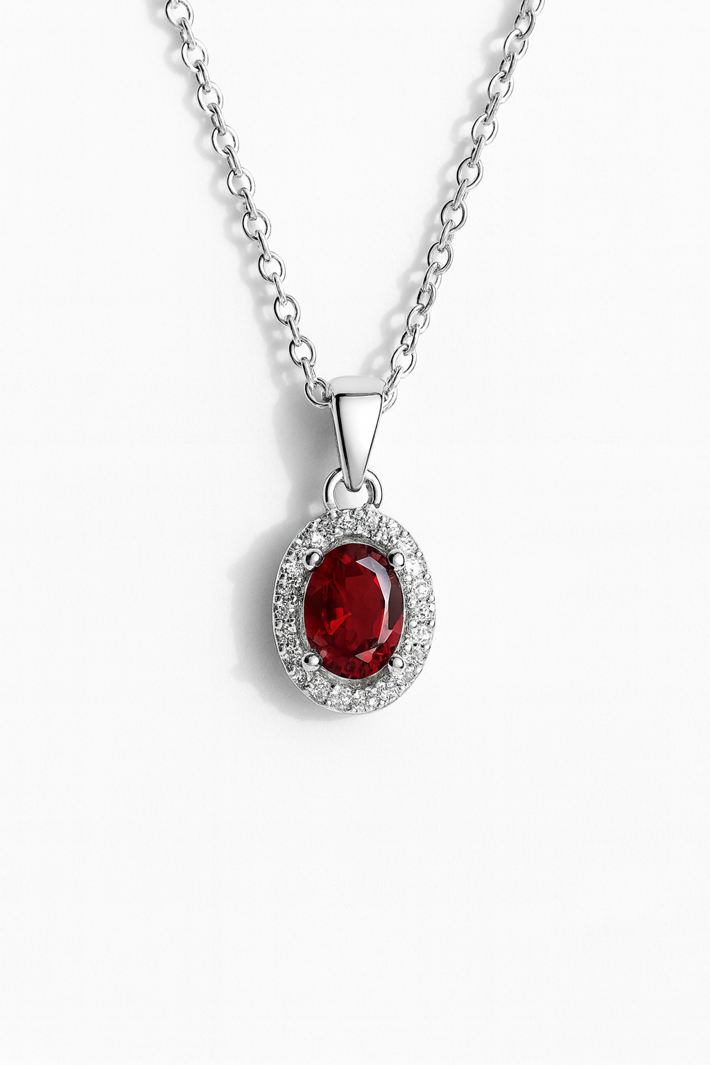 Red CZ Solitaire Sterling Silver Necklace