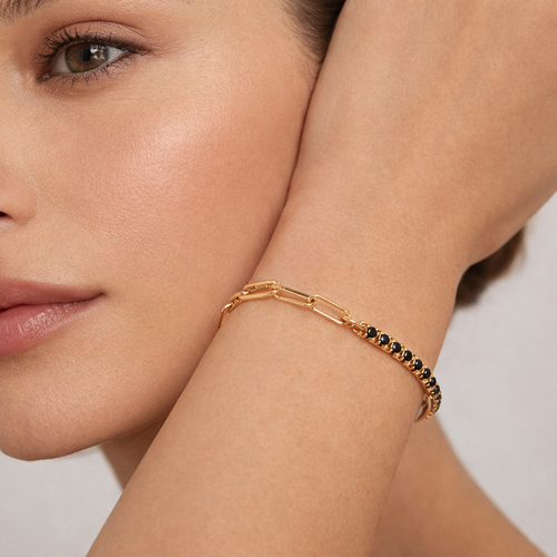 Crystal Tennis Bracelet with Paperclip Chain