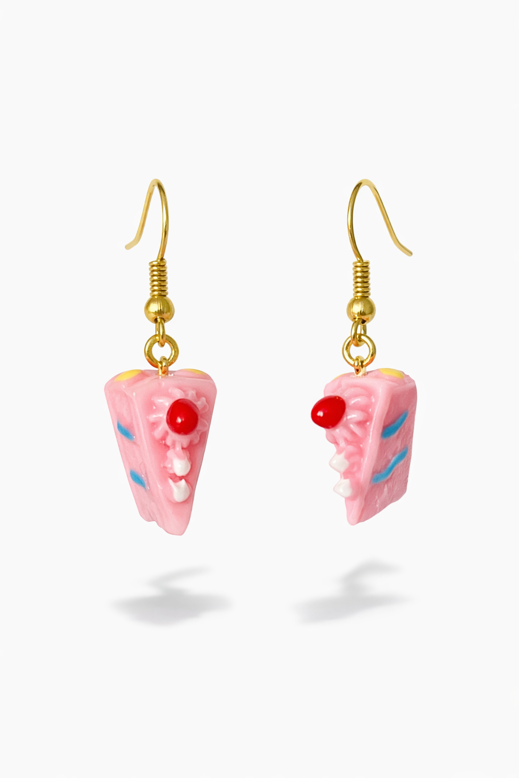 Golden Drop Earrings with Pink Cake Charms
