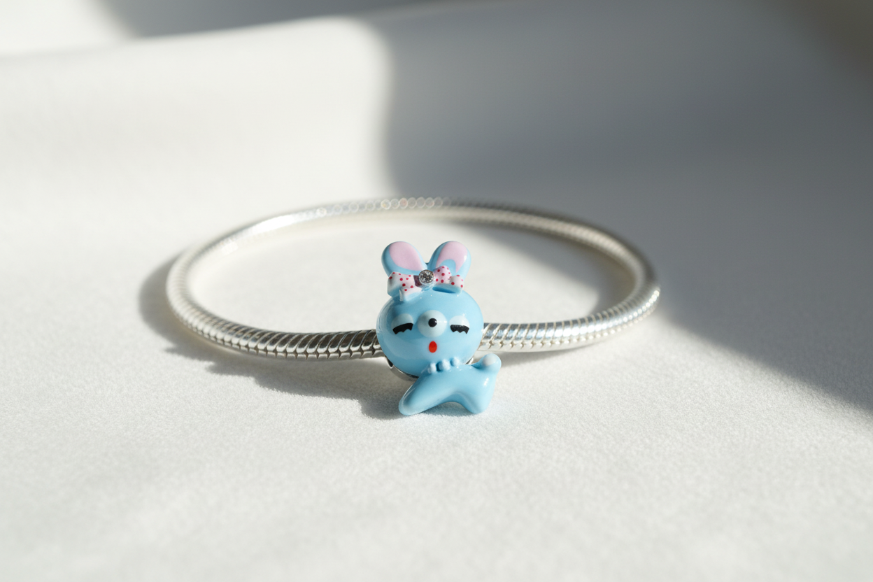 Large Blue Bunny Bracelet Charm