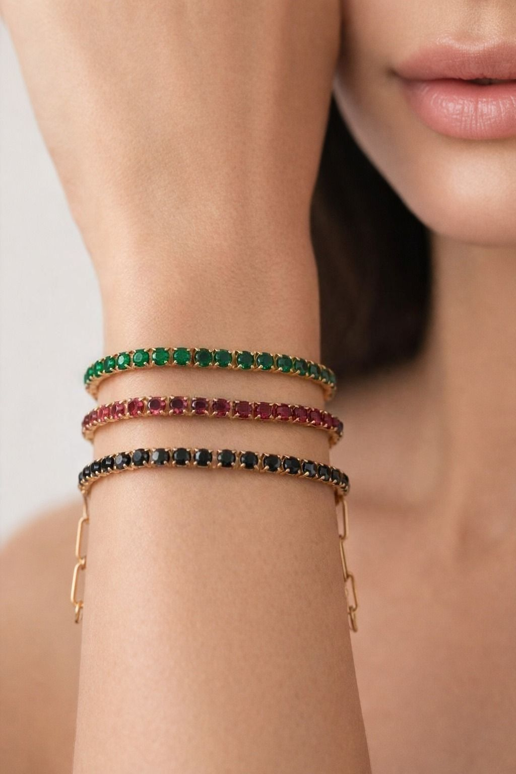 Crystal Tennis Bracelet with Paperclip Chain