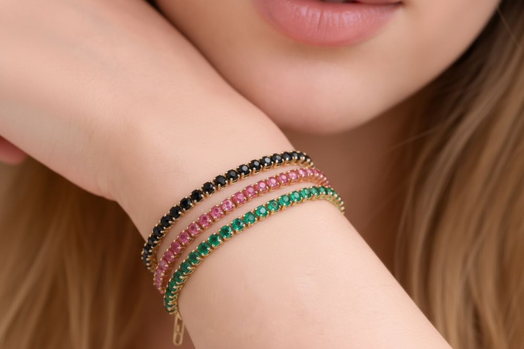 Crystal Tennis Bracelet with Paperclip Chain
