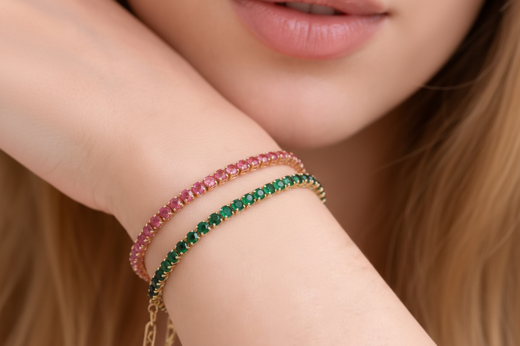 Crystal Tennis Bracelet with Paperclip Chain