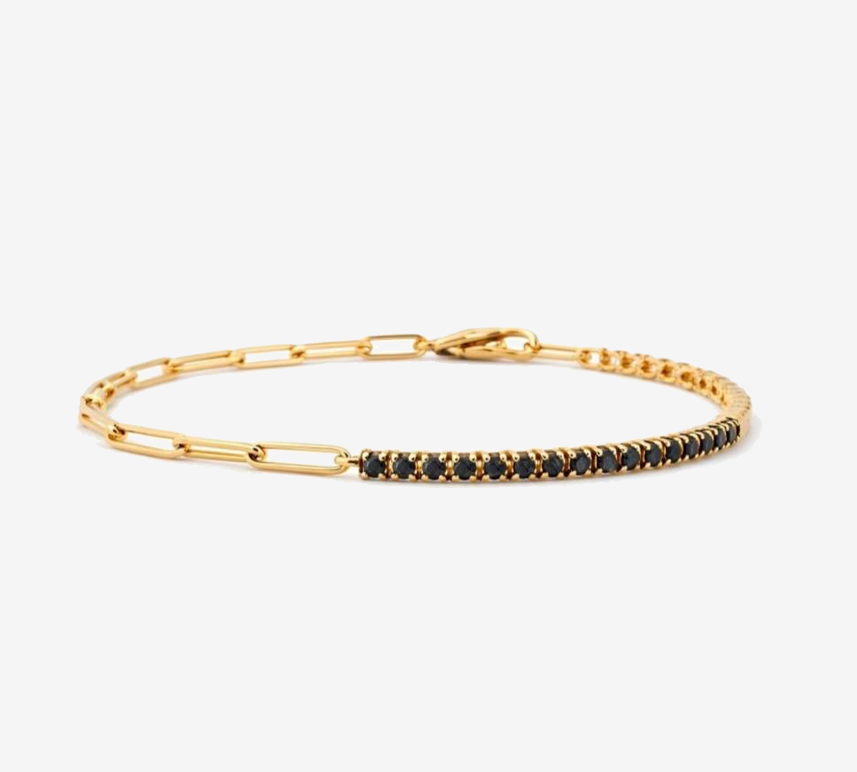Crystal Tennis Bracelet with Paperclip Chain