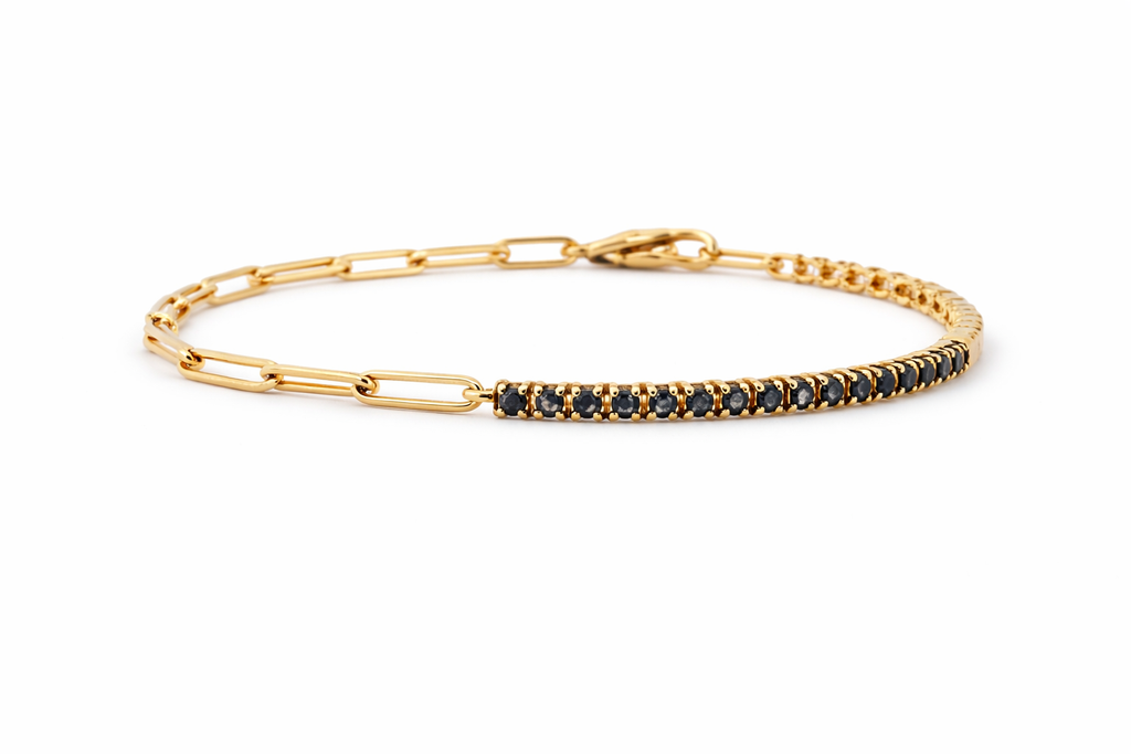 Crystal Tennis Bracelet with Paperclip Chain