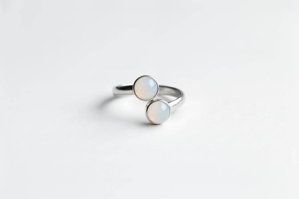 White Chalcedony Stainless Steel Ring