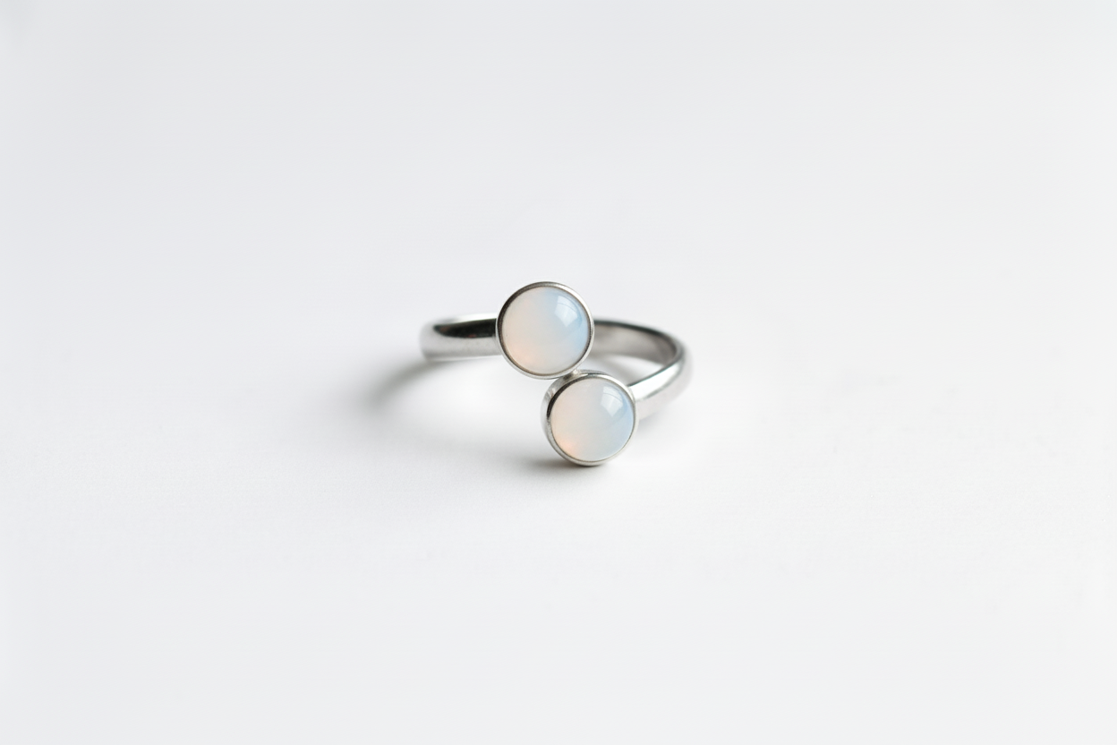 White Chalcedony Stainless Steel Ring