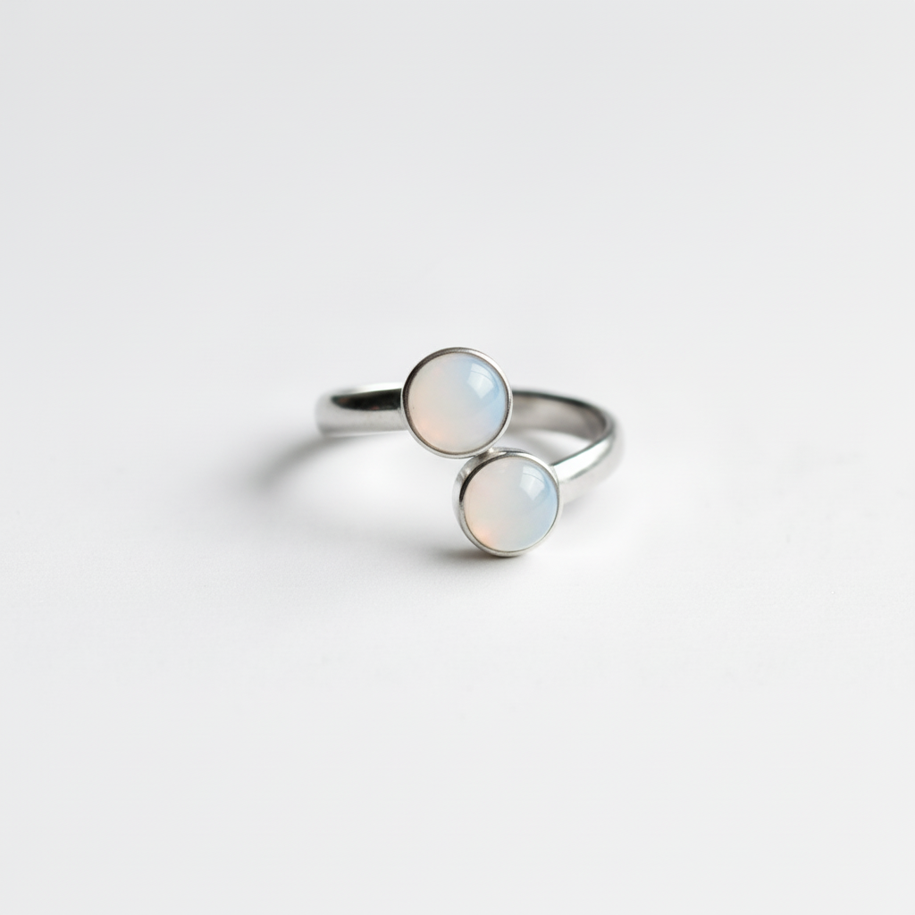 White Chalcedony Stainless Steel Ring