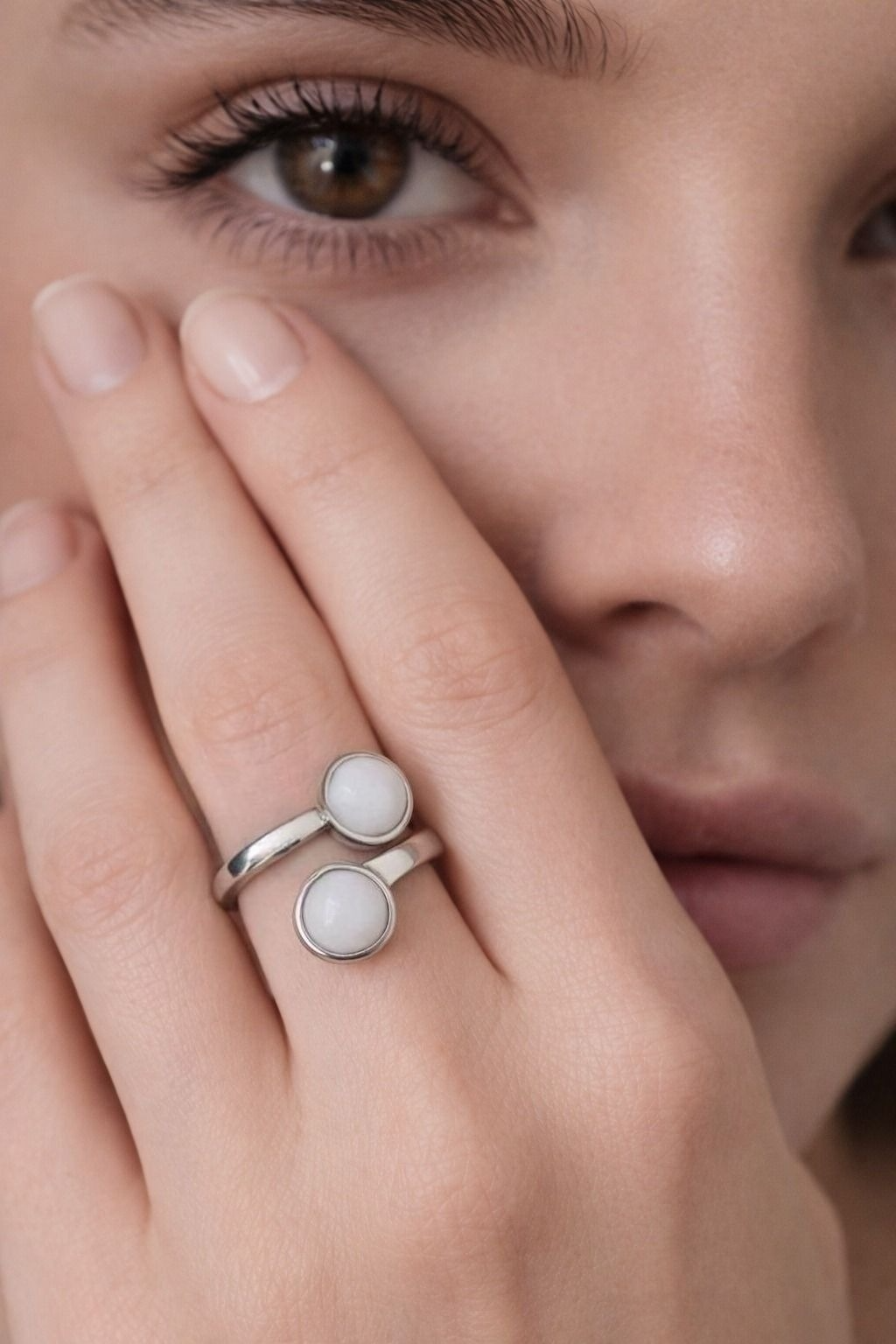 White Natural Stones Stainless Steel Ring