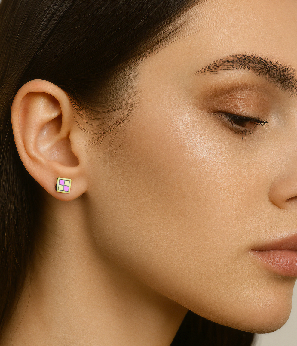 Mini Yellow Cube Stud Earrings