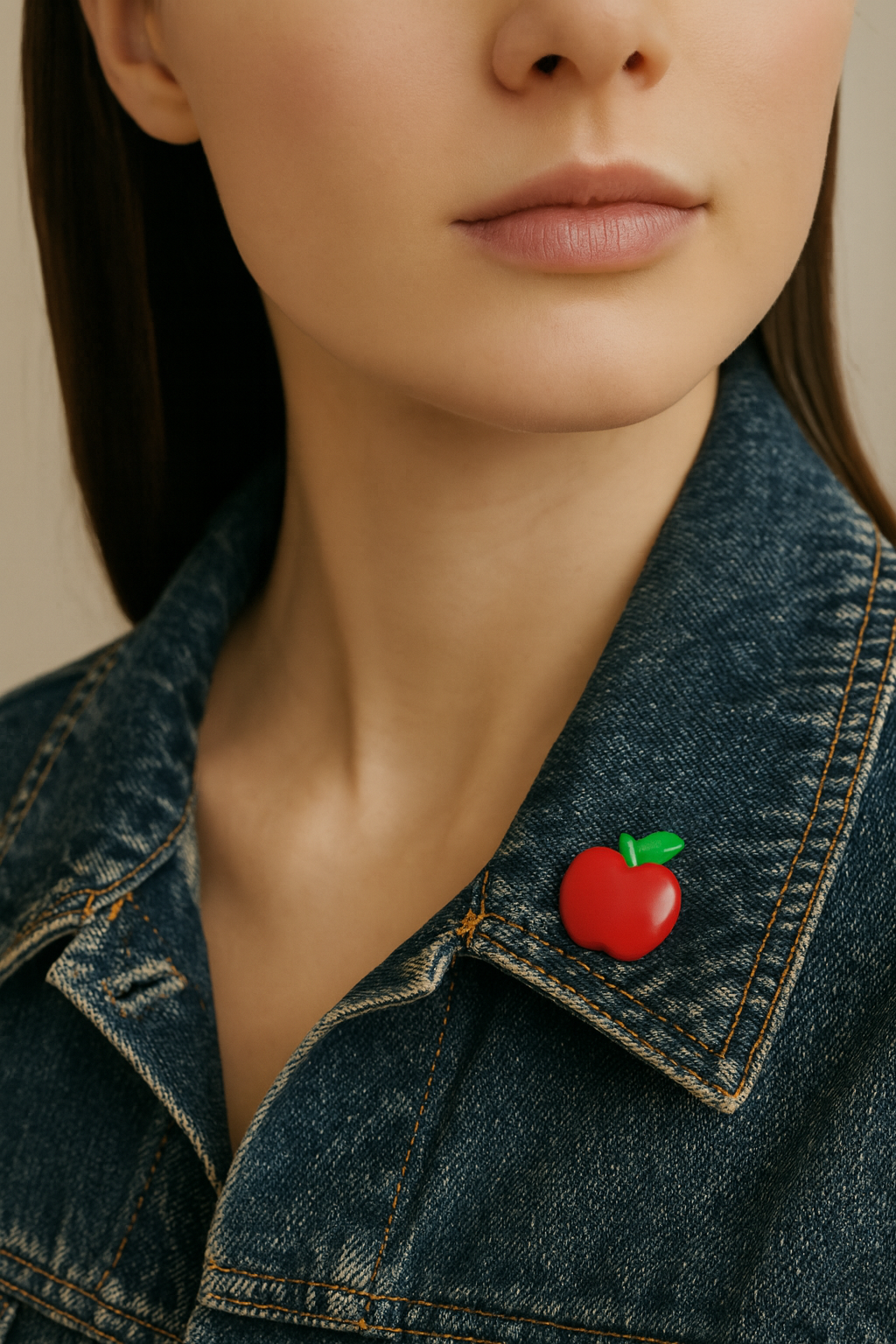 Large Cartoon Apple Pin in Cyclamen