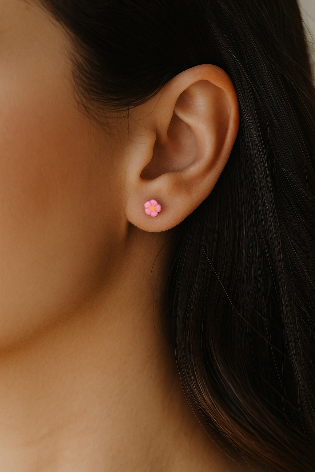 Dainty Pink Flower Stud Earrings