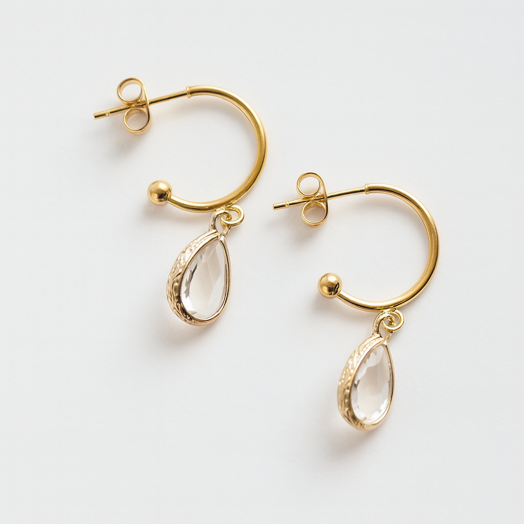 Crystal White Semi Hoop Earrings