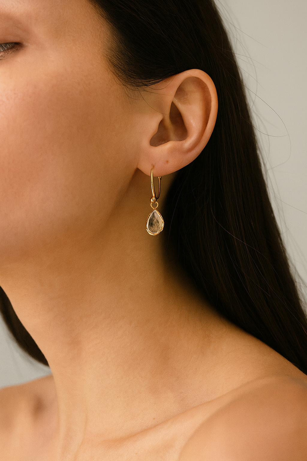 Crystal White Semi Hoop Earrings