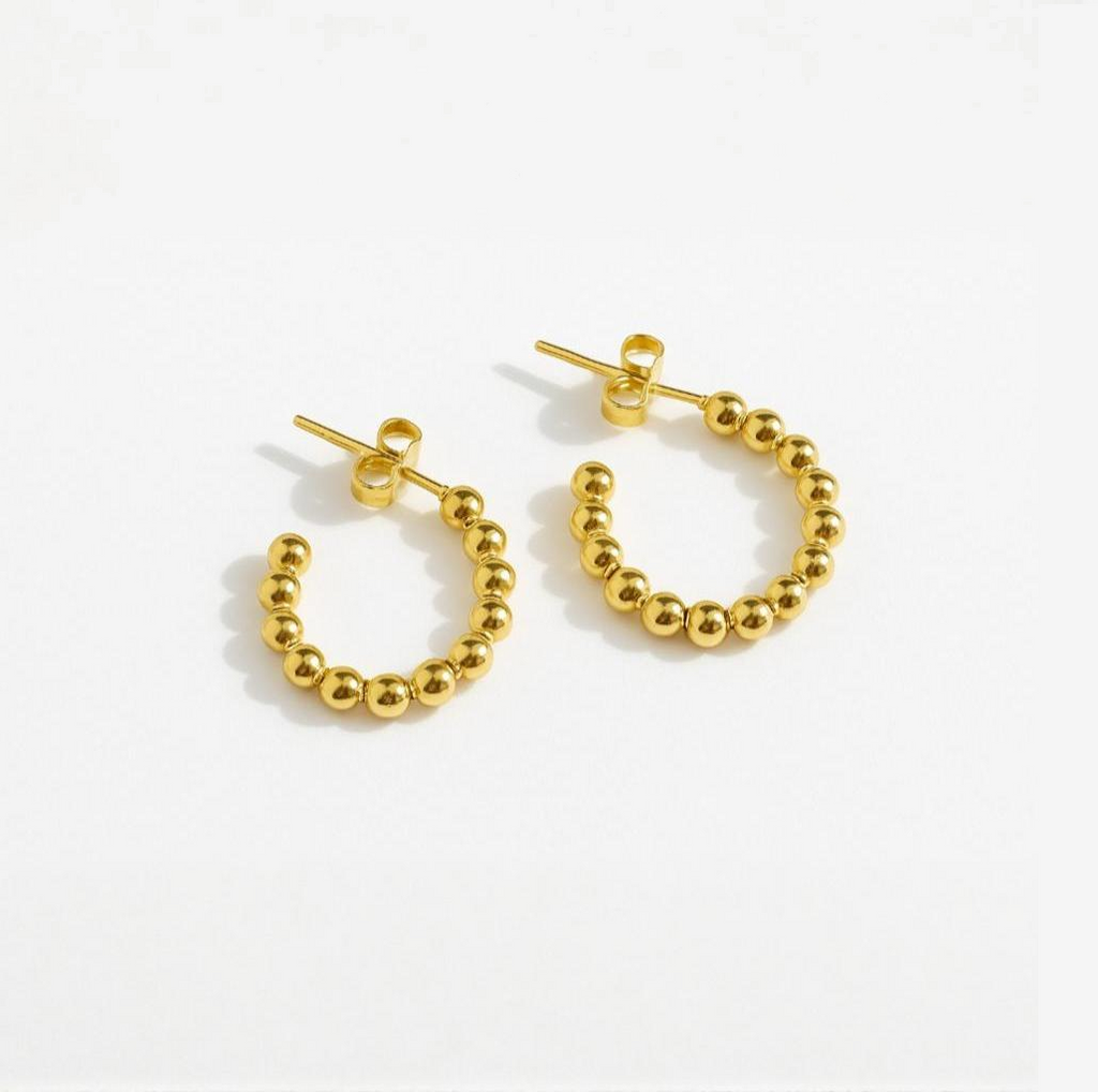 Dotted Hoop Gold Semi Hoop Earrings- Medium