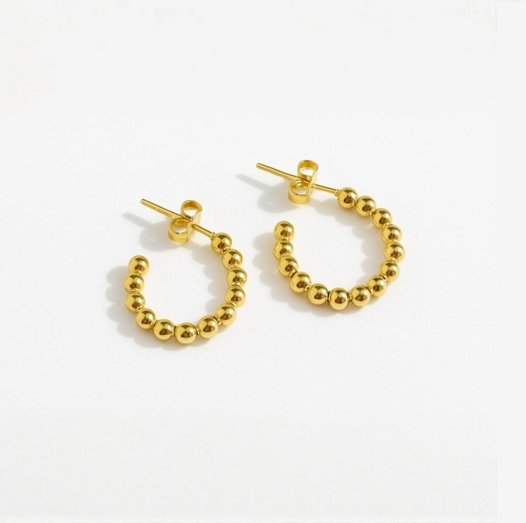 Dotted Hoop Gold Semi Hoop Earrings- Medium