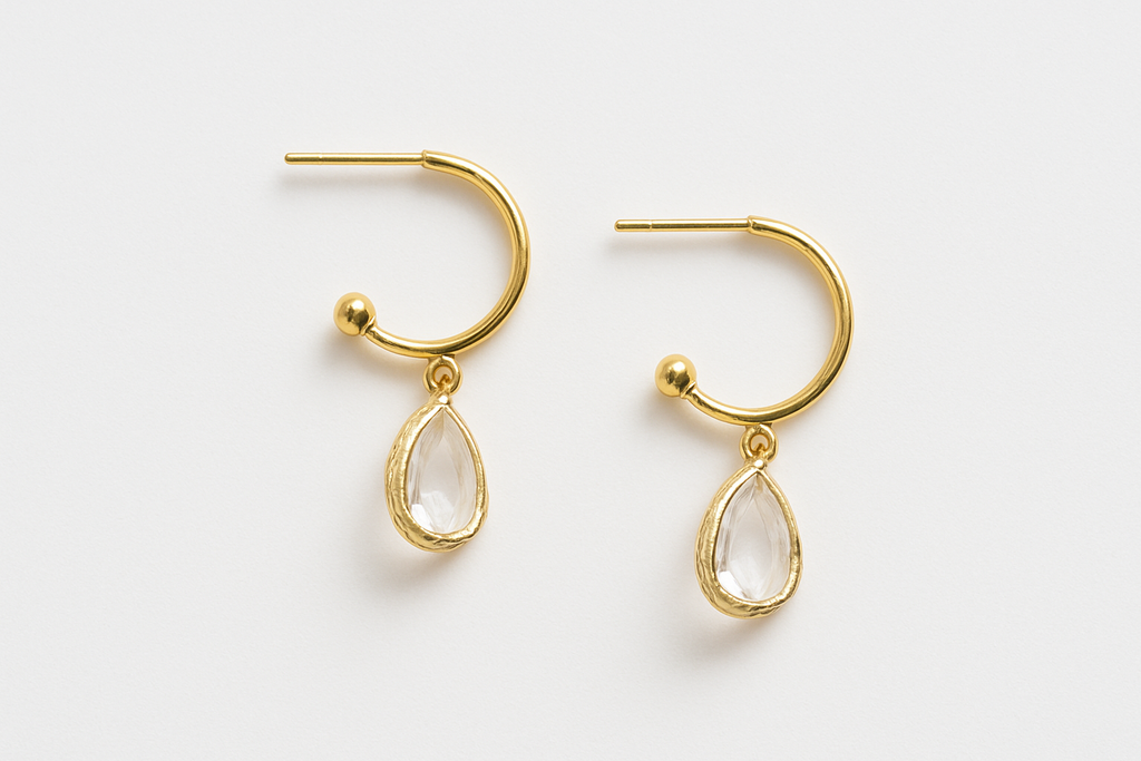 Crystal White Semi Hoop Earrings