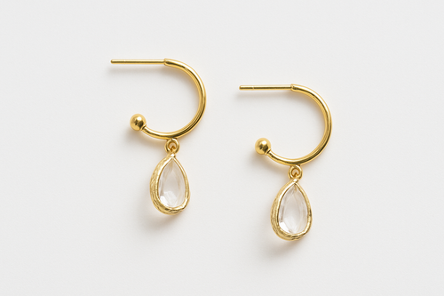 Crystal White Semi Hoop Earrings
