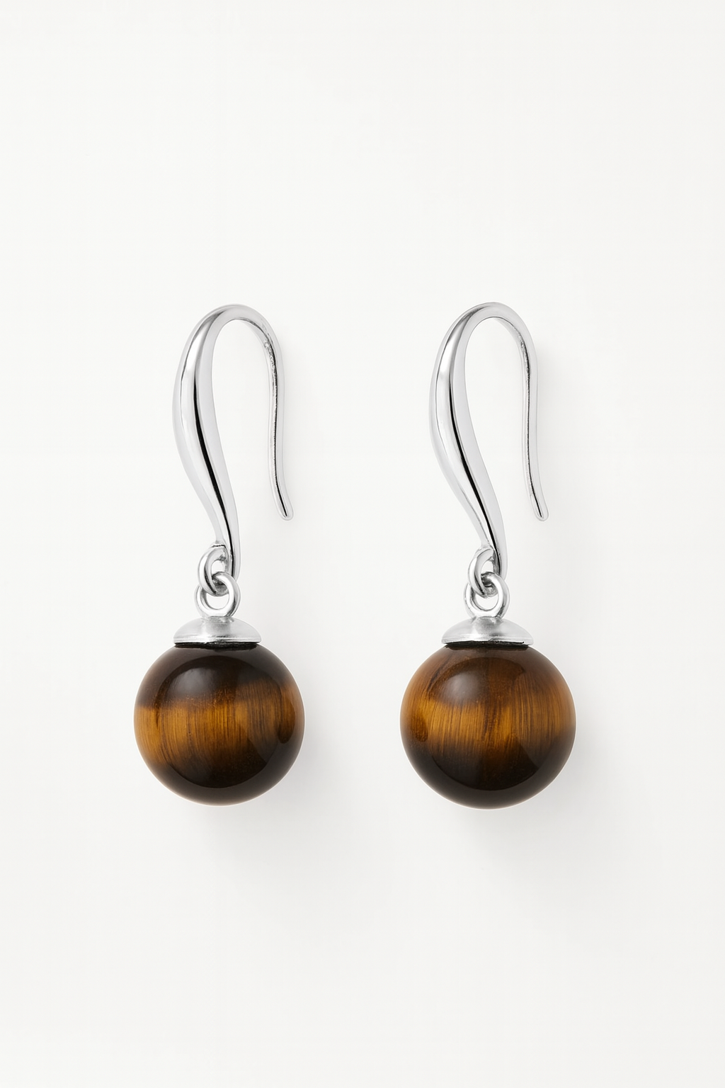 Tiger Eye Beads Sterling Silver Drop Earrings