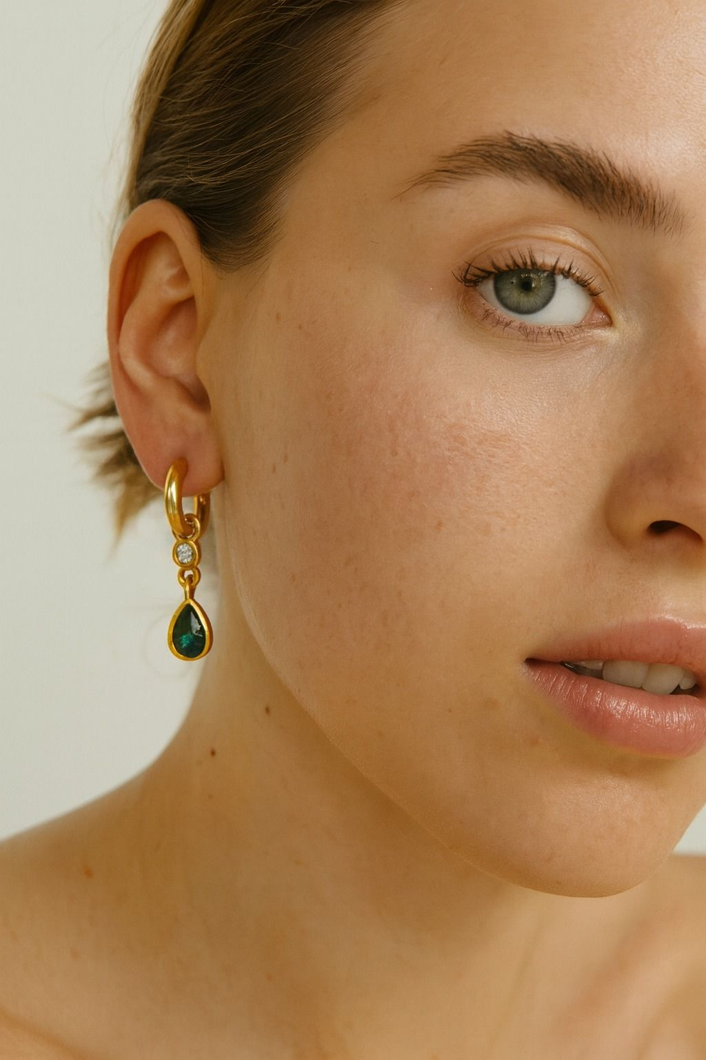 Green and White Crystal Gold on Sterling Silver Earring Charms