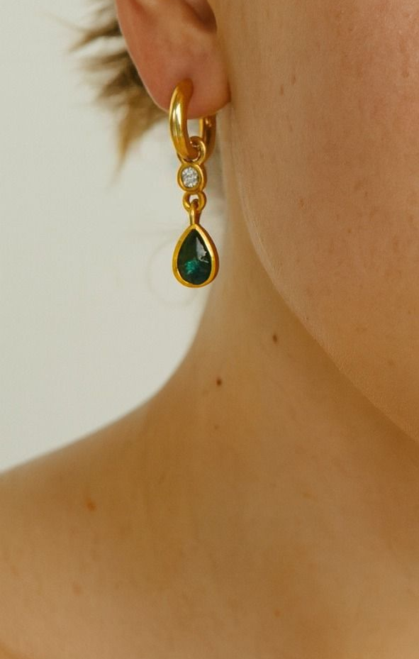 Green and White Crystal Gold on Sterling Silver Earring Charms