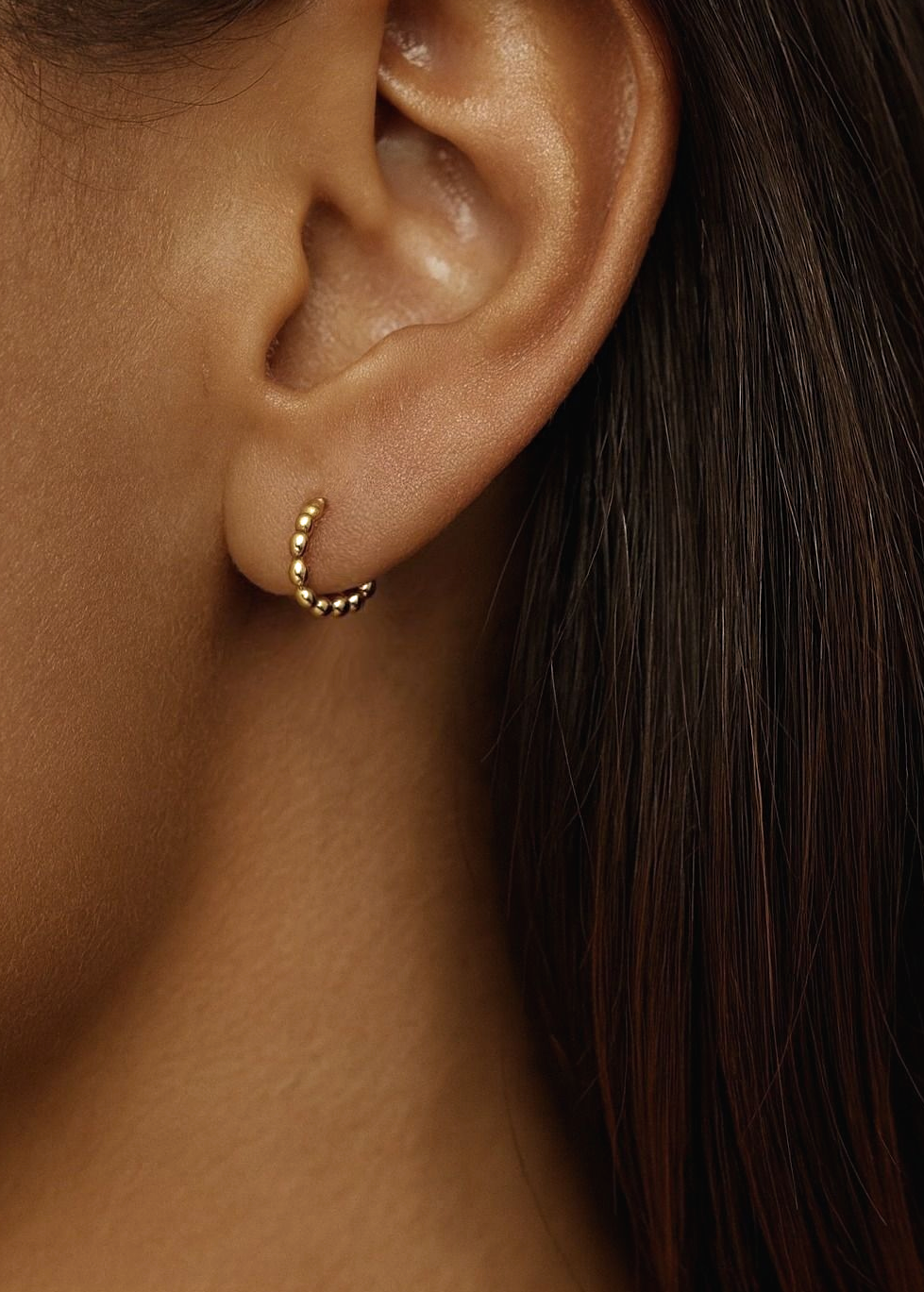 Dotted Hoop Gold Semi Hoop Earrings- Small