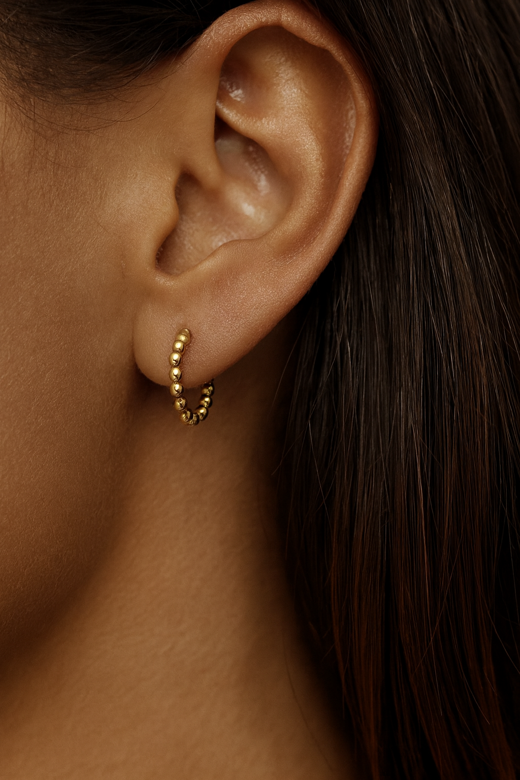 Dotted Hoop Gold Semi Hoop Earrings- Medium