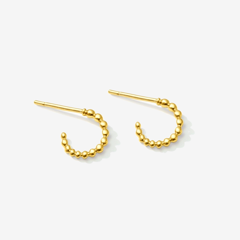 Dotted Hoop Gold Semi Hoop Earrings- Small