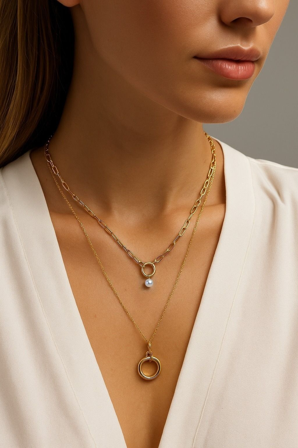 Paperclip Charm Clasp Necklace in Gold