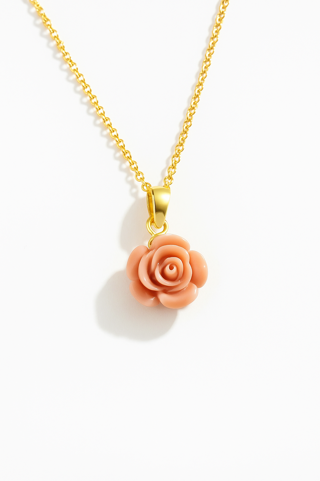 Powder Pink Flower Gold Plated Necklace Pendant